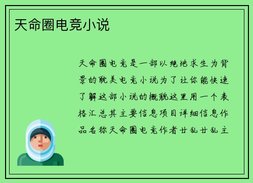 天命圈电竞小说